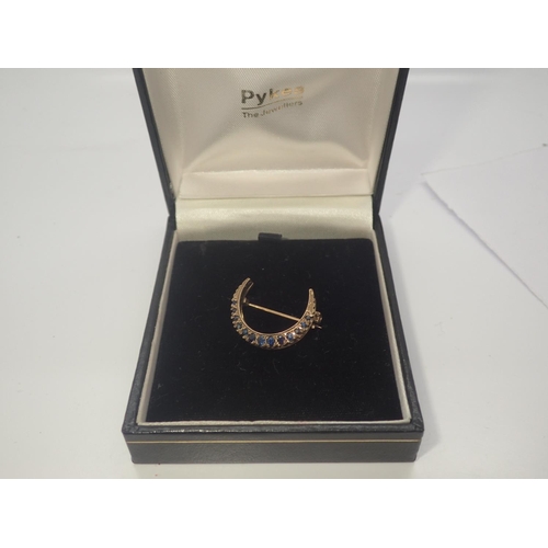 83 - Victorian gold crescent brooch set with sapphires, unmarked, 3.3g. UK P&P Group 1 (£16+VAT for the f... 