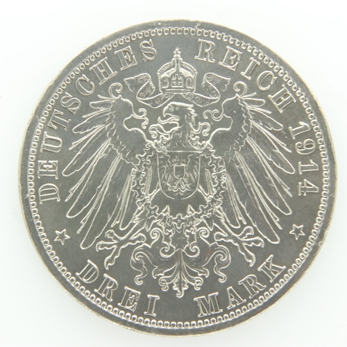 2064 - 1914 A - Berlin; silver 3 Marks of German States - aEF grade. UK P&P Group 0 (£6+VAT for the first l... 