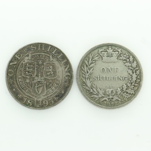 2072 - Two silver shillings of Queen Victoria - circulated. UK P&P Group 0 (£6+VAT for the first lot and £1... 