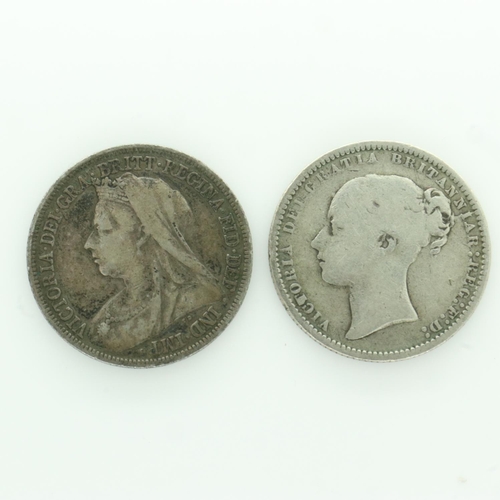 2072 - Two silver shillings of Queen Victoria - circulated. UK P&P Group 0 (£6+VAT for the first lot and £1... 