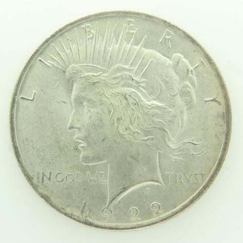 2079 - 1922 American silver peace dollar, nUNC. UK P&P Group 0 (£6+VAT for the first lot and £1+VAT for sub... 