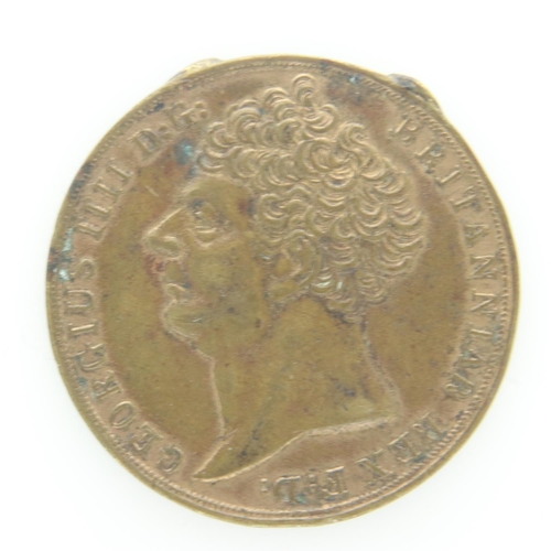 2125 - 1823 - Gilt period replica of 2 pound coin - George IV - ex mount. UK P&P Group 0 (£6+VAT for the fi... 