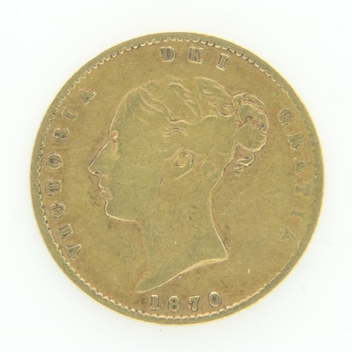 2128 - 1870 gold shield-back half sovereign of Queen Victoria. UK P&P Group 0 (£6+VAT for the first lot and... 