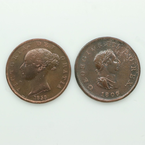 2165 - Two early milled copper halfpennies - good circulated grades. UK P&P Group 0 (£6+VAT for the first l... 