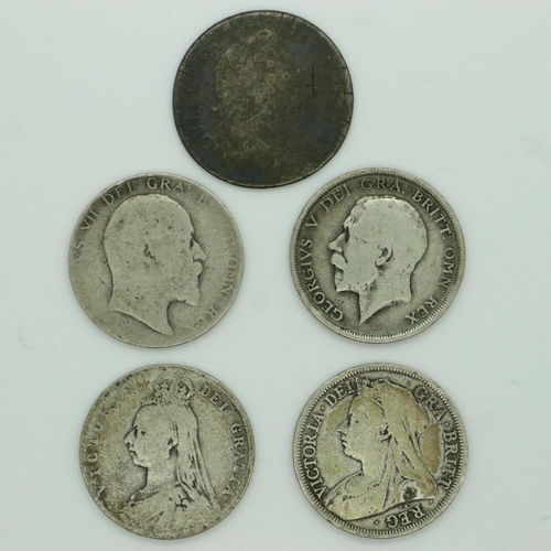 2224 - Silver half crowns from William III - circulated grades. UK P&P Group 0 (£6+VAT for the first lot an... 