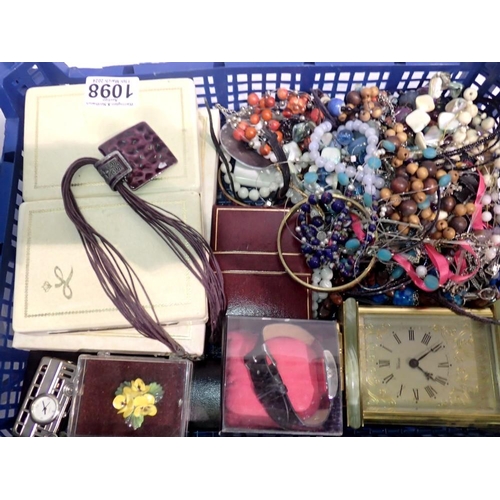 1098 - Mixed costume jewellery, watches, clock and boxes. UK P&P Group 1 (£16+VAT for the first lot and £2+... 