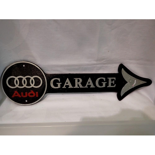 1377 - Cast iron Audi garage sign. 40cm. UK P&P Group 1 (£20+VAT for the first lot and £4+VAT for subsequen... 