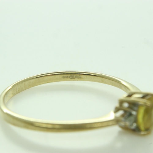 11 - 9ct gold ring set with citrine and diamonds, size O, 1.4g. UK P&P Group 0 (£6+VAT for the first lot ... 