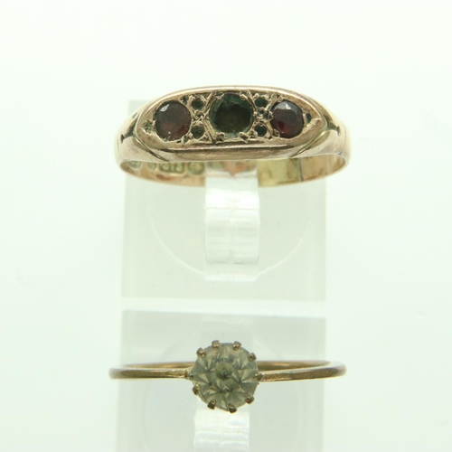 18 - Victorian 9ct rose gold trilogy ring, lacking centre stone, size R/S, 1.7g, with a further yellow me... 