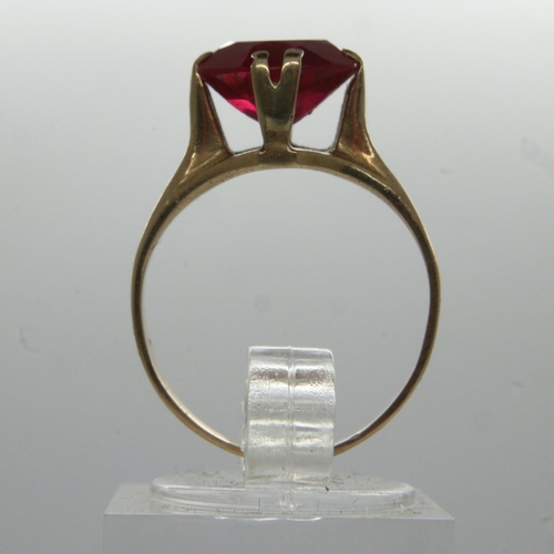 2 - Yellow gold ruby set solitaire ring, unmarked, size L, 3.4g. UK P&P Group 0 (£6+VAT for the first lo... 