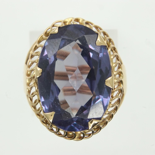 70 - Impressive 14ct gold solitaire ring, set with a large oval-cut sapphire, size M/N, 6.7g, stone 20 x ... 