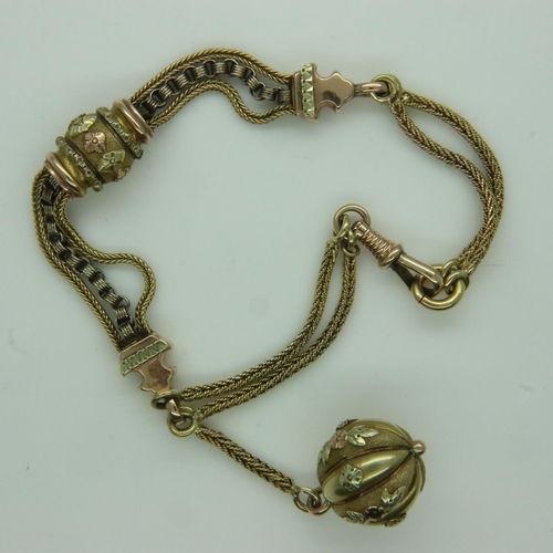 74 - Victorian gold chatelain or bracelet with attached bauble, 18.5g, unmarked. UK P&P Group 1 (£16+VAT ... 