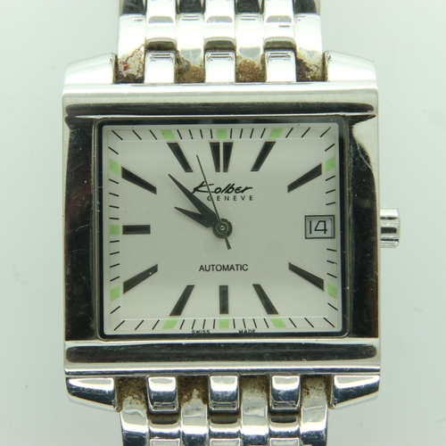 107 - KOLBER: Swiss gent automatic wristwatch with square dial, date aperture and luminescent chapters, on... 