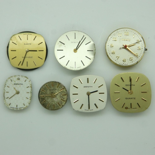 121 - Seven Zenith wristwatch movements. UK P&P Group 0 (£6+VAT for the first lot and £1+VAT for subsequen... 