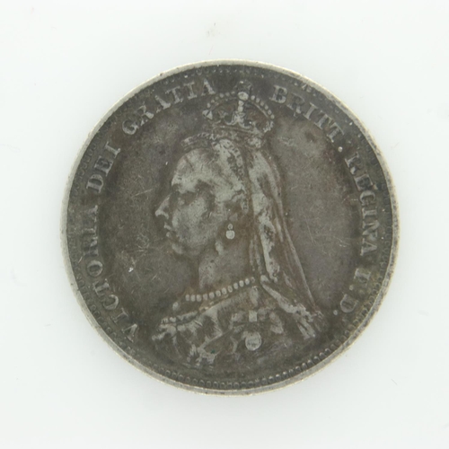 2134A - 1887 silver shilling of Queen Victoria - VF Dark tone. UK P&P Group 0 (£6+VAT for the first lot and ... 