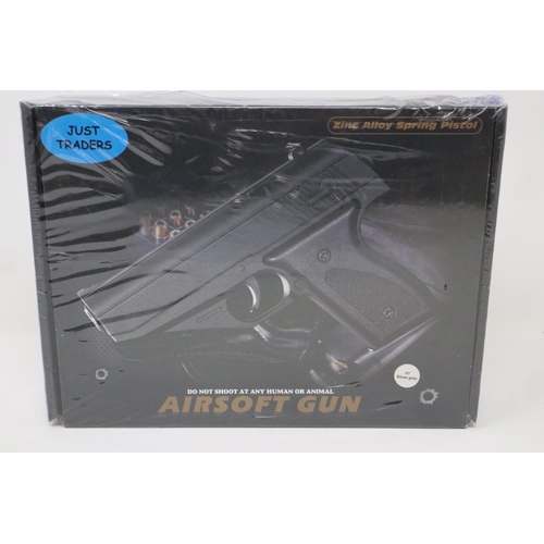 2062 - New old stock airsoft pistol, model V7, silver grey, boxed and factory sealed. UK P&P Group 1 (£16+V... 
