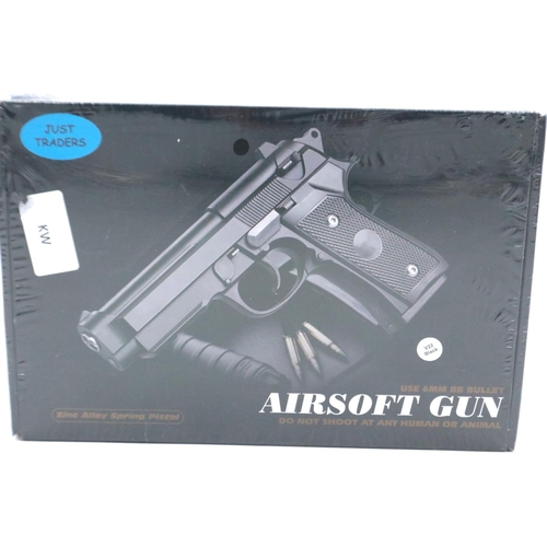 2074 - New old stock airsoft pistol, model V22 in black, boxed and factory sealed. UK P&P Group 1 (£16+VAT ... 