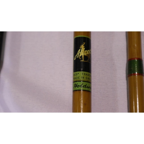 2013 - Allcock vintage glass fibre fishing rod with canvas sleeve and bank stand. UK P&P Group 2 (£20+VAT f... 