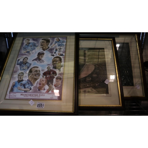 2051 - Manchester City 2002 limited edition artist signed print and two Aerial photographs. Not available f... 