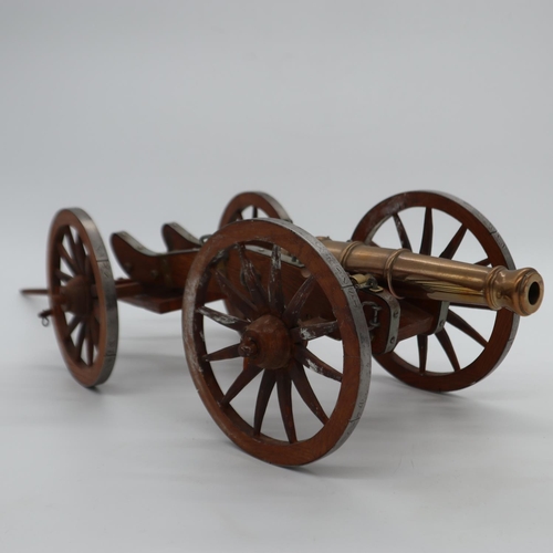 2088 - A bronze table cannon, mounted to a scratch built oak gun carriage, overall L: 56 cm. UK P&P Group 3... 