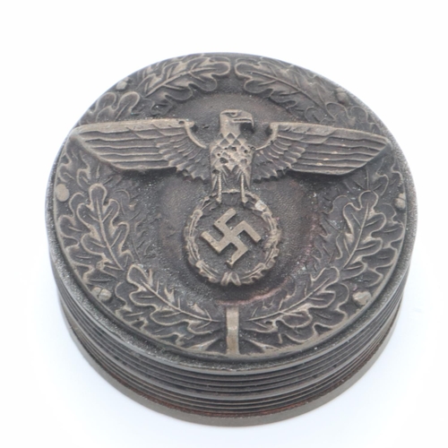 2105 - A circular replica Third Reich snuff or tobacco box with inscription to base. UK P&P Group 1 (£16+VA... 