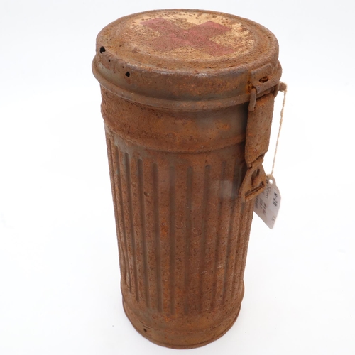 2124 - Semi Relic WWII German Medics Gas Mask Canister. Found in Normandy, France, UK P&P Group 2 (£20+VAT ... 