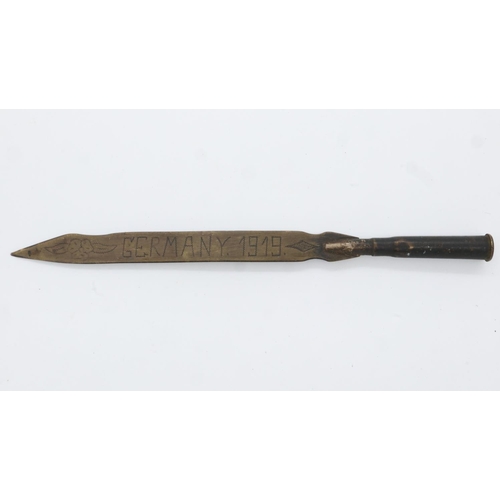 2125 - WWI trench art letter opener with cartridge handle, L: 23 cm. UK P&P Group 1 (£16+VAT for the first ... 