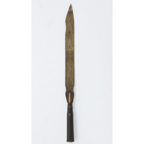 2125 - WWI trench art letter opener with cartridge handle, L: 23 cm. UK P&P Group 1 (£16+VAT for the first ... 