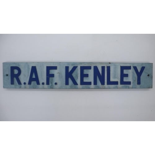 2132A - RAF painted station sign, RAF KENLEY. We believe this to be an original sign, W: 65 cm, H: 11 cm. UK... 