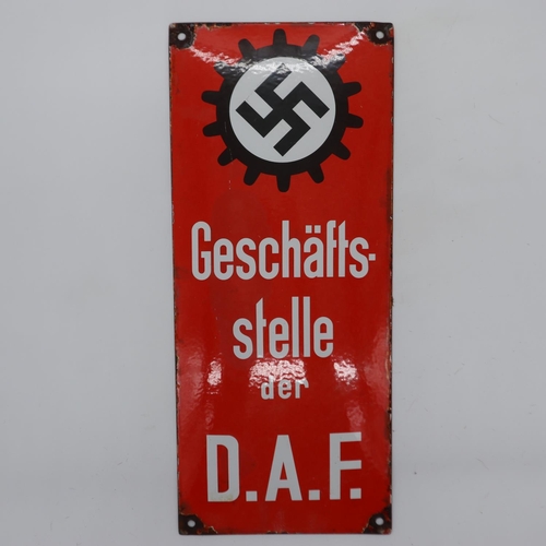 2133 - WWII German Deutsche Arbeits Front (German Workers Front) Factory Office Enamel Sign. UK P&P Group 2... 