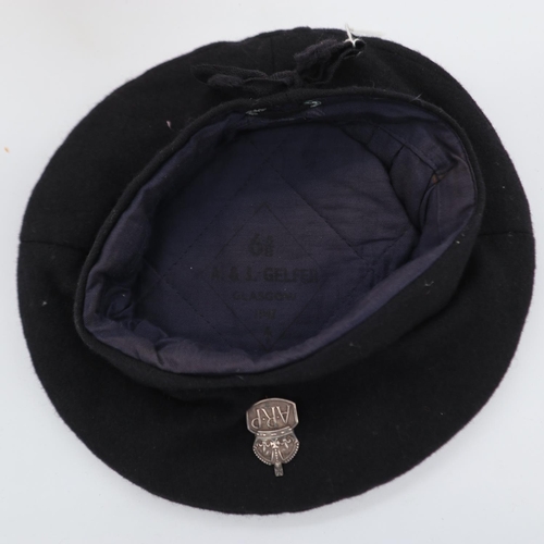 2151 - British Home Front 1940s Dated Scottish Black Tam-o’-shanter with hall marked silver A.R.P (Air Raid... 