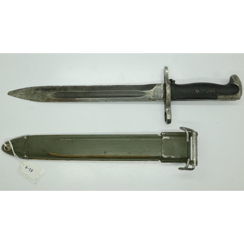 2166 - WWII US M1 Garand Bayonet. Maker A.F.H (American Fork & Hoe) in M7 Scabbard. The metal tip was added... 