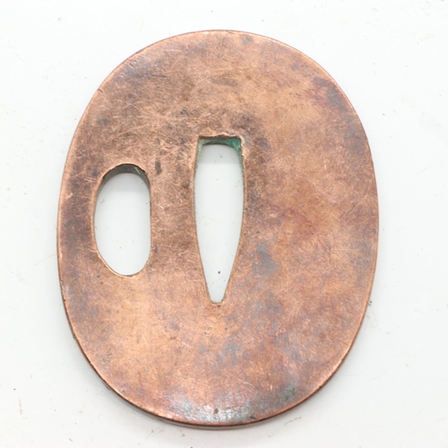 2170 - Japanese early 20th century copper tsuba, L: 5 cm, W: 6 cm, D: 2 mm. UK P&P Group 1 (£16+VAT for the... 