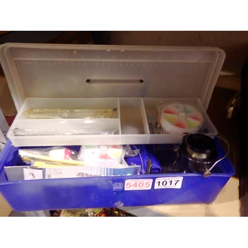 1017 - Plastic box of mixed fishing items. Not available for in-house P&P