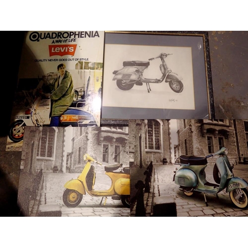 1026 - Quadrophenia tin plaque and three scooter prints. Not available for in-house P&P