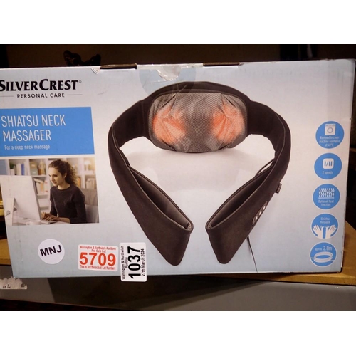 1037 - Silvercrest Shiatsu neck massager with optional heat function, boxed, working at lotting. Not availa... 