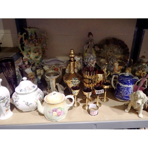 1047 - Shelf of mixed ceramics and glass. Not available for in-house P&P