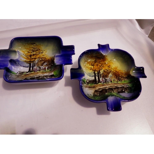 1095 - Two German Majolica hand painted ashtrays. UK P&P Group 2 (£20+VAT for the first lot and £4+VAT for ... 