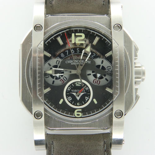 112 - VISCONTI: gents 25th anniversary automatic chrono silver shadow wristwatch with nubuk strap - W105-0... 