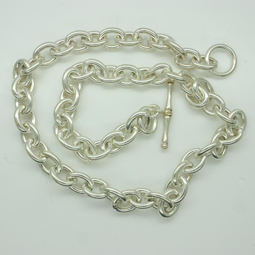 26 - Silver T-bar necklace, L: 44 cm, 39g. UK P&P Group 0 (£6+VAT for the first lot and £1+VAT for subseq... 
