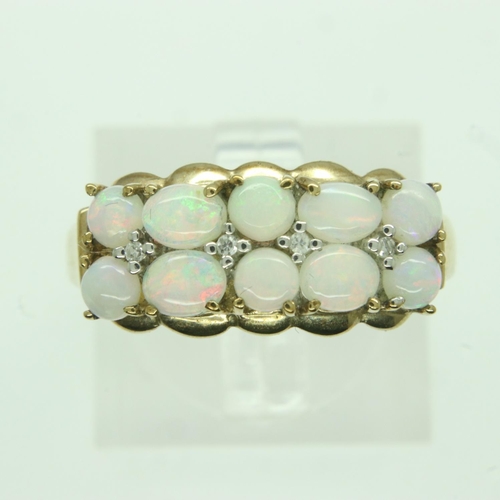 40 - 9ct gold ring set with opal and diamonds, size O, 2.4g. UK P&P Group 0 (£6+VAT for the first lot and... 
