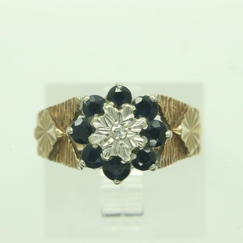 42 - 9ct gold ring set with diamonds and sapphires, size J, 3.6g. UK P&P Group 0 (£6+VAT for the first lo... 