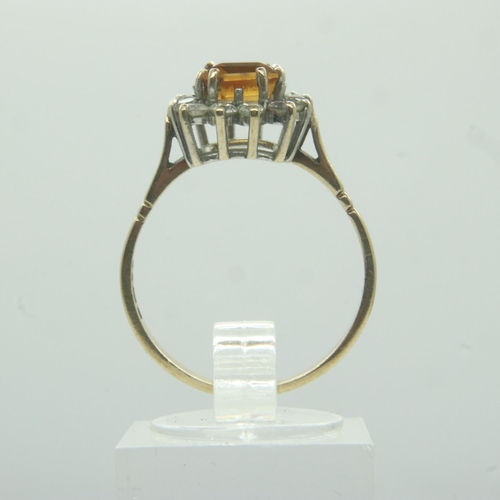 5 - 9ct gold ring set with citrine and cubic zirconia, size R, 3.1g. UK P&P Group 0 (£6+VAT for the firs... 