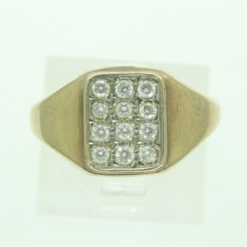 8 - 9ct gold signet ring set with cubic zirconia, size N, 2.5g. UK P&P Group 0 (£6+VAT for the first lot... 
