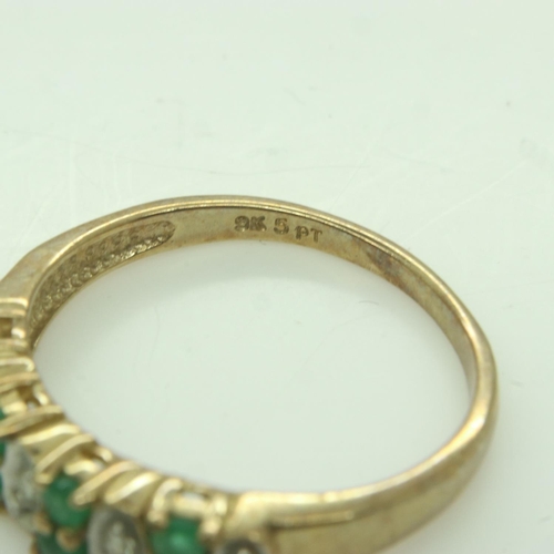 9 - 9ct gold emerald and diamond set ring, size P, 2.5g. UK P&P Group 0 (£6+VAT for the first lot and £1... 