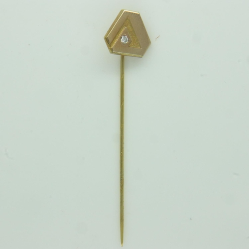 59 - Gold pin with diamond inset, L: 53 mm, 1.7g.  UK P&P Group 0 (£6+VAT for the first lot and £1+VAT fo... 