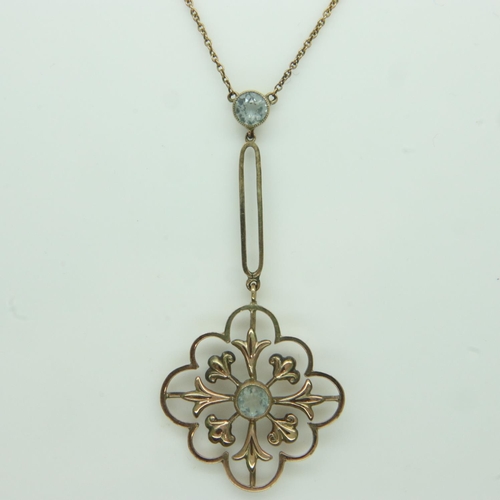 60 - Edwardian rolled gold pendant and chain with blue stones, L: 34 cm, 3.7g. UK P&P Group 0 (£6+VAT for... 