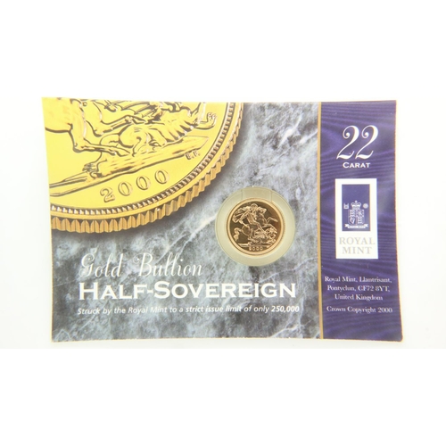 61 - 2000 gold half sovereign. UK P&P Group 0 (£6+VAT for the first lot and £1+VAT for subsequent lots)