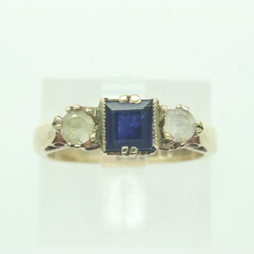 70 - 9ct gold ring set with sapphire and cubic zirconia, size J, 2.7g. UK P&P Group 0 (£6+VAT for the fir... 