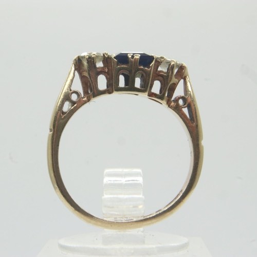 70 - 9ct gold ring set with sapphire and cubic zirconia, size J, 2.7g. UK P&P Group 0 (£6+VAT for the fir... 